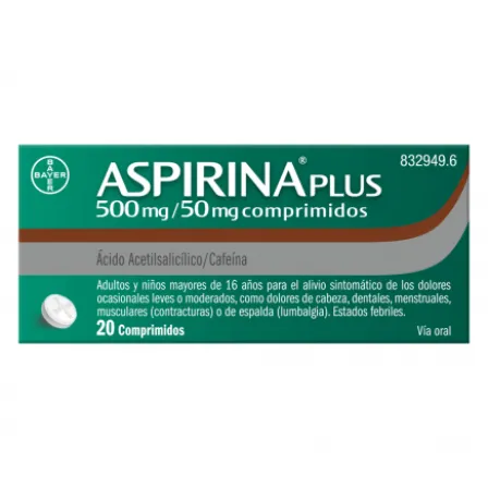 ASPIRINA PLUS 500/50 MG 20 COMPRIMIDOS
