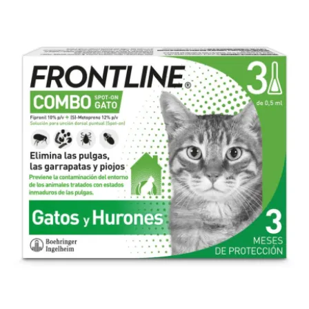 FRONTLINE COMBO 60/50 MG SOLUCION SPOT-ON PARA GATOS 3 PIPETAS 0,5 ML