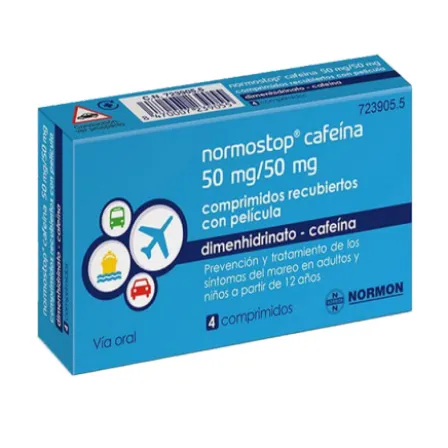 NORMOSTOP CAFEINA 50 MG-50 MG 4 COMPRIMIDOS RECUBIERTOS