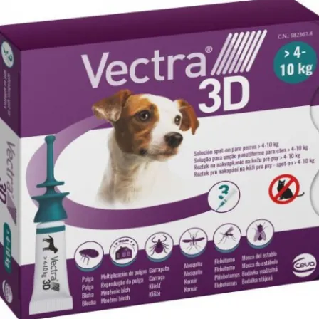 VECTRA 3D 87/7,7/635 MG SOLUCION SPOT-ON PARA PERROS 4-10 KG 3 PIPETAS 1,6 ML