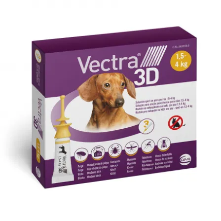 VECTRA 3D 44/3,9/317 MG SOLUCION SPOT-ON PARA PERROS 1,5-4 KG 3 PIPETAS 0,8 ML